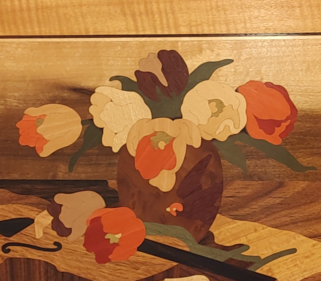HUDSON RIVER INLAY PICTURE – FLORAL RHAPSODY – WOOD MARQUETRY – 19 X 24