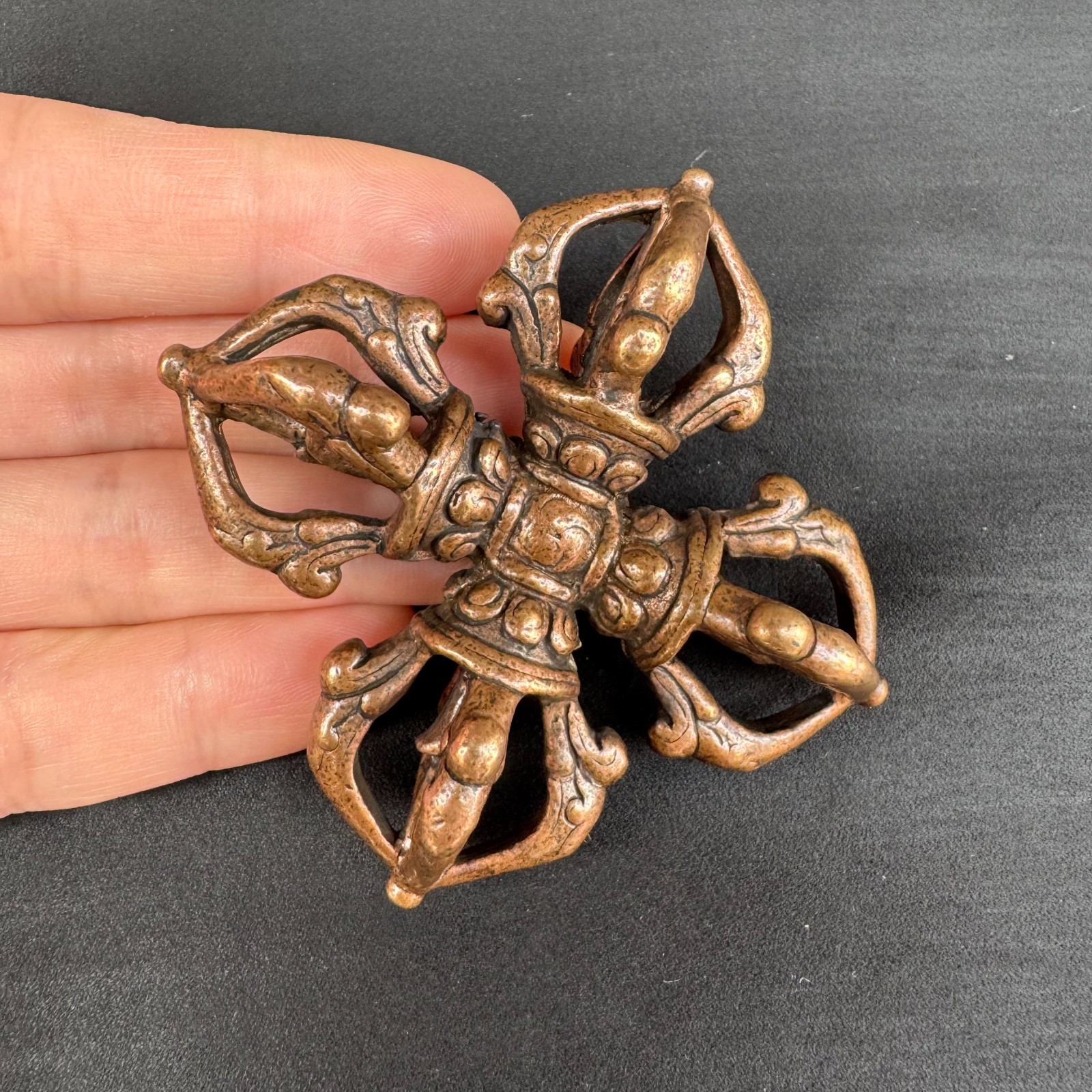 2.55″ Old Chinese Tibetan Buddhism Red Copper cross Jin Gangchu ritual implement