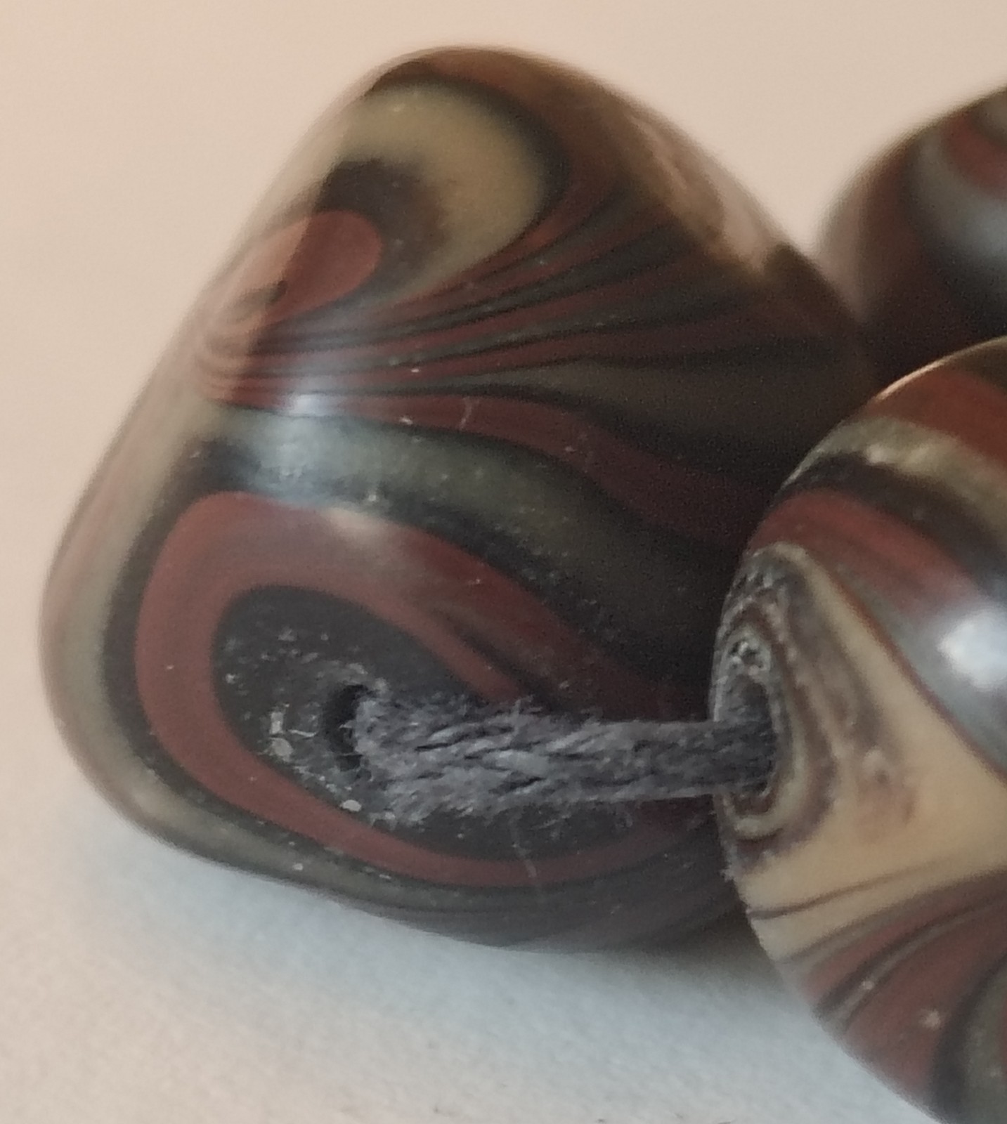 Unusual antique lamp work glass trade bead strand. 128 grams, 18 inches long.