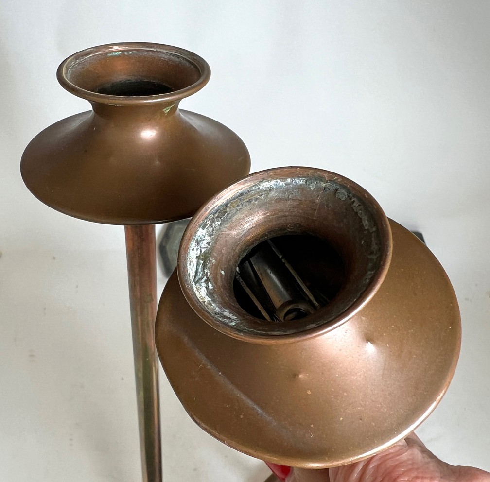 PR c1910 Candlesticks Mission Arts Crafts Sternau Co. Solid Copper Jarvie Style