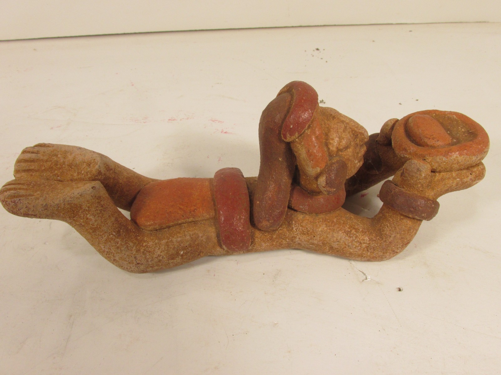 Vintage Mayan Chacmool Reclining Figure Statue Terracotta Clay Sculpture Decor