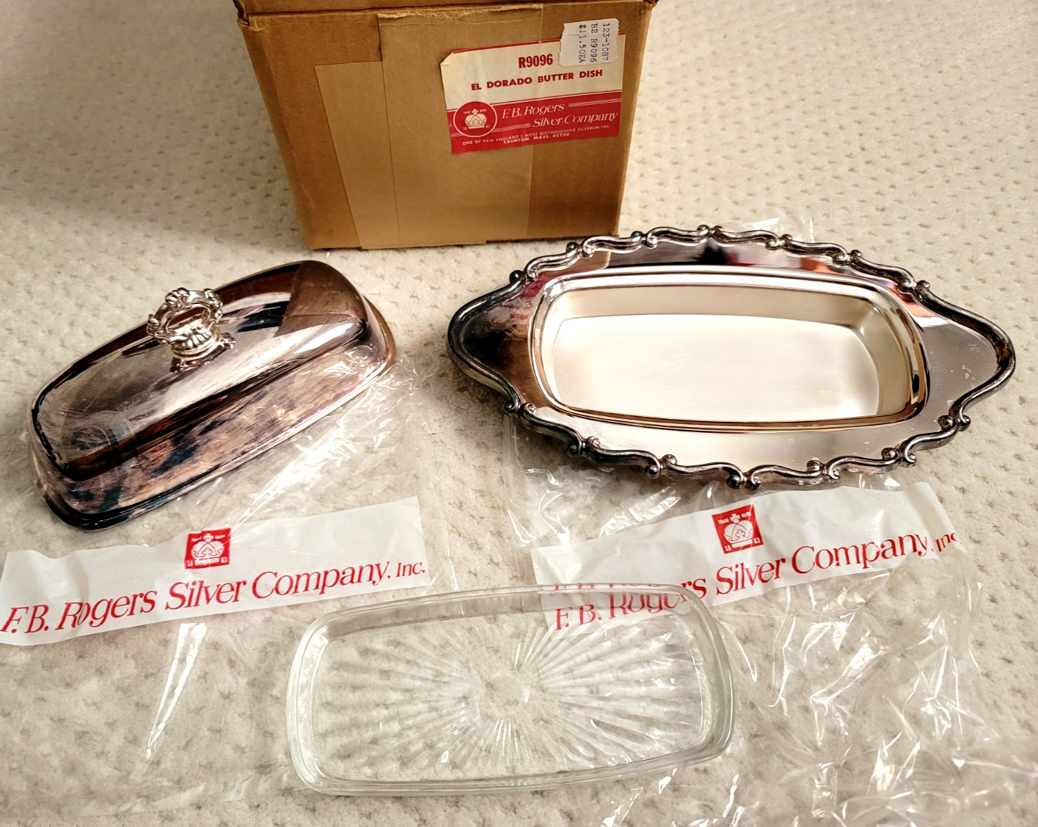 VTG NOS F.B. Rogers Silver Co. Silverplate El Dorado Covered Butter Dish& insert