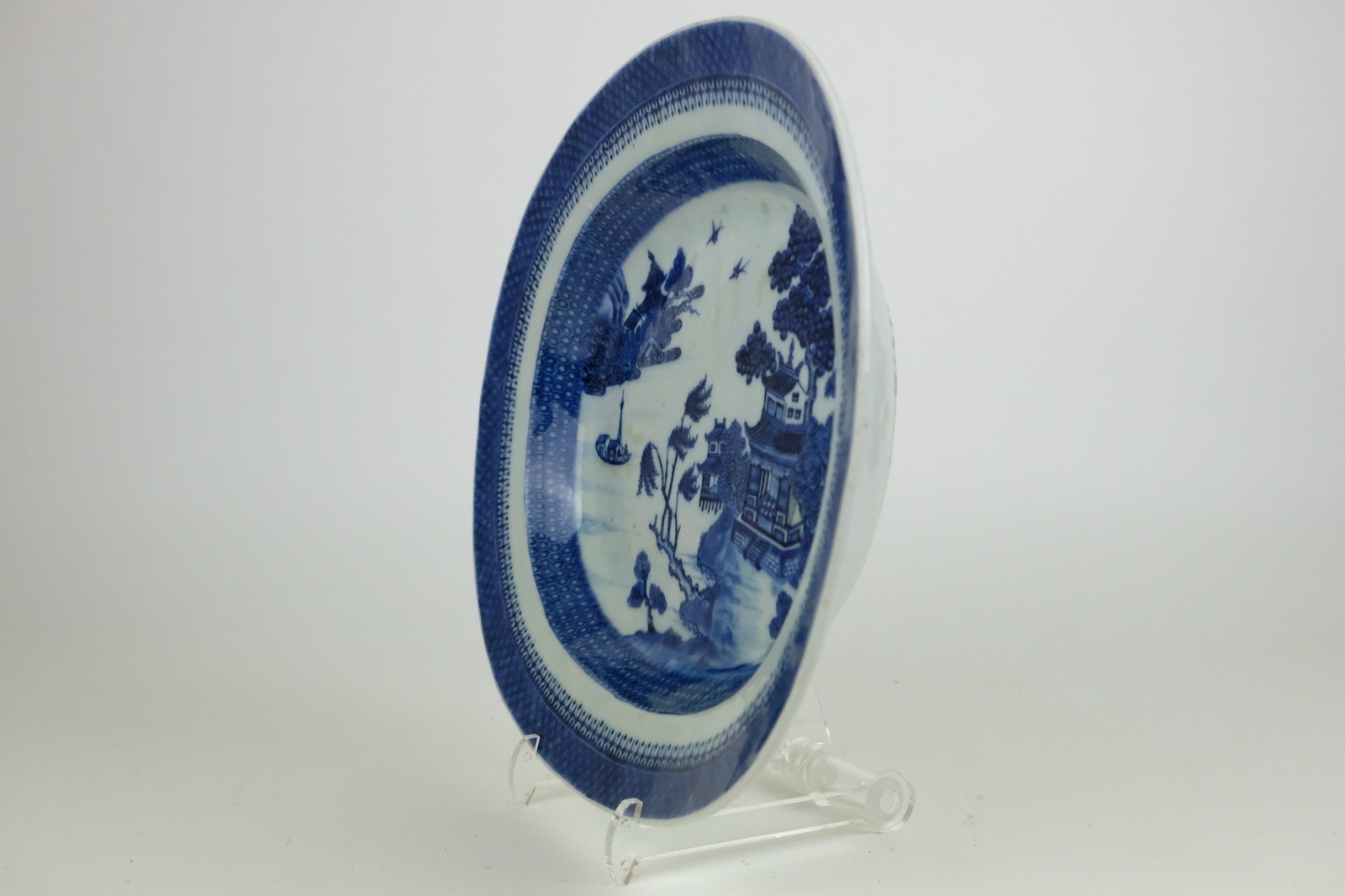 Large 18th C. Chinese Export Platter Willow Pattern Perfect 37cm / 14.8 inch