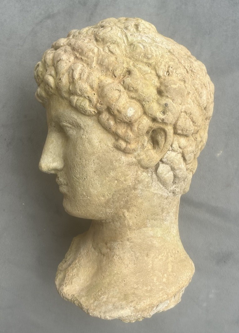 1700s Head In Stone. French Architectural Salvage. Heavy. Delivered Duty Paid.