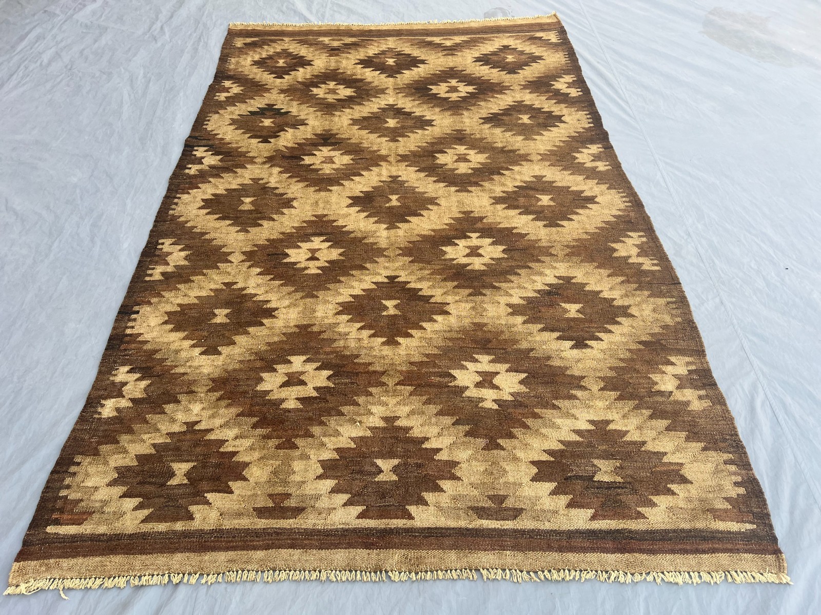 6’1×9’10 ft Vintage Afghan Kilim Flatweave Wool Multicolor Horizontal Stripe Rug