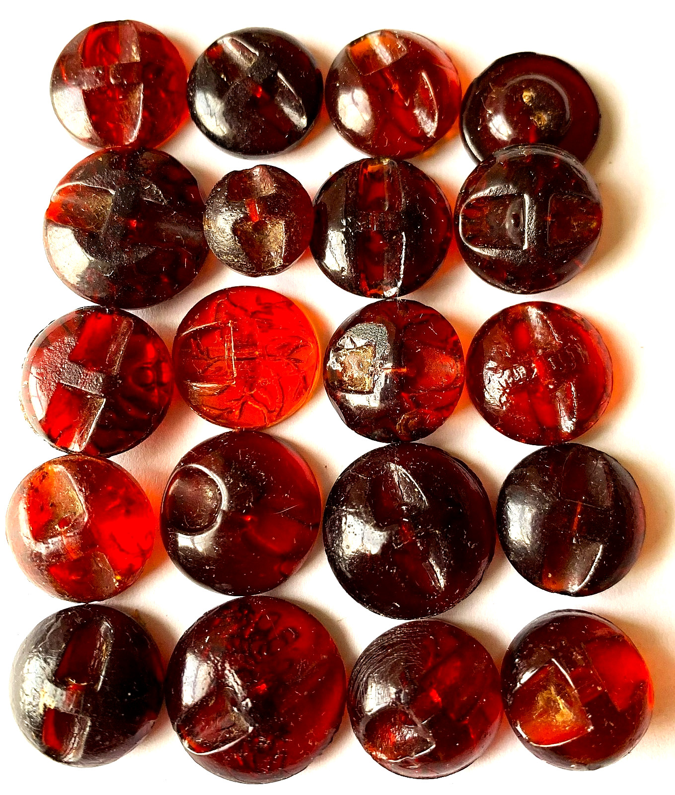 Lot of 20 Vintage Cranberry Glass Buttons