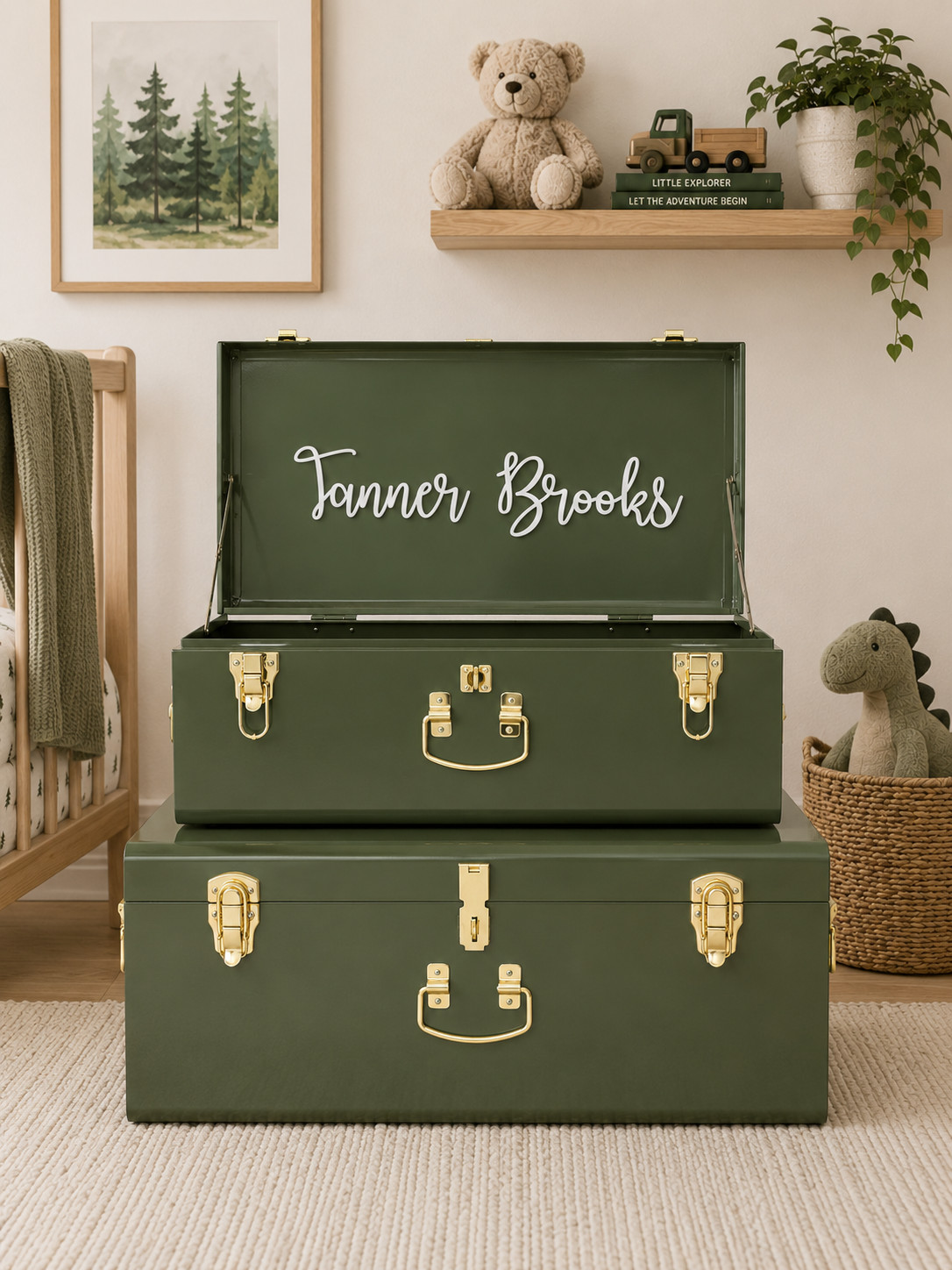 Custom Name Large Keepsake Trunk – Wedding, Baby Shower, Vintage Keepsakes Box