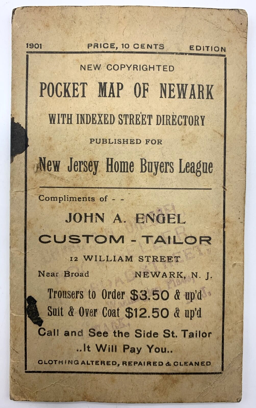 1901 Newark New Jersey Pocket Map Street Directory Antique