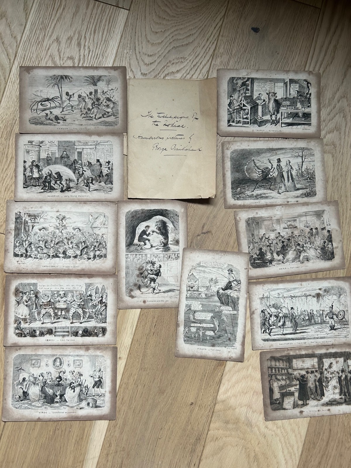 Original Victorian Cards by George Cruikshank The Twelve Signs of the Zodiac