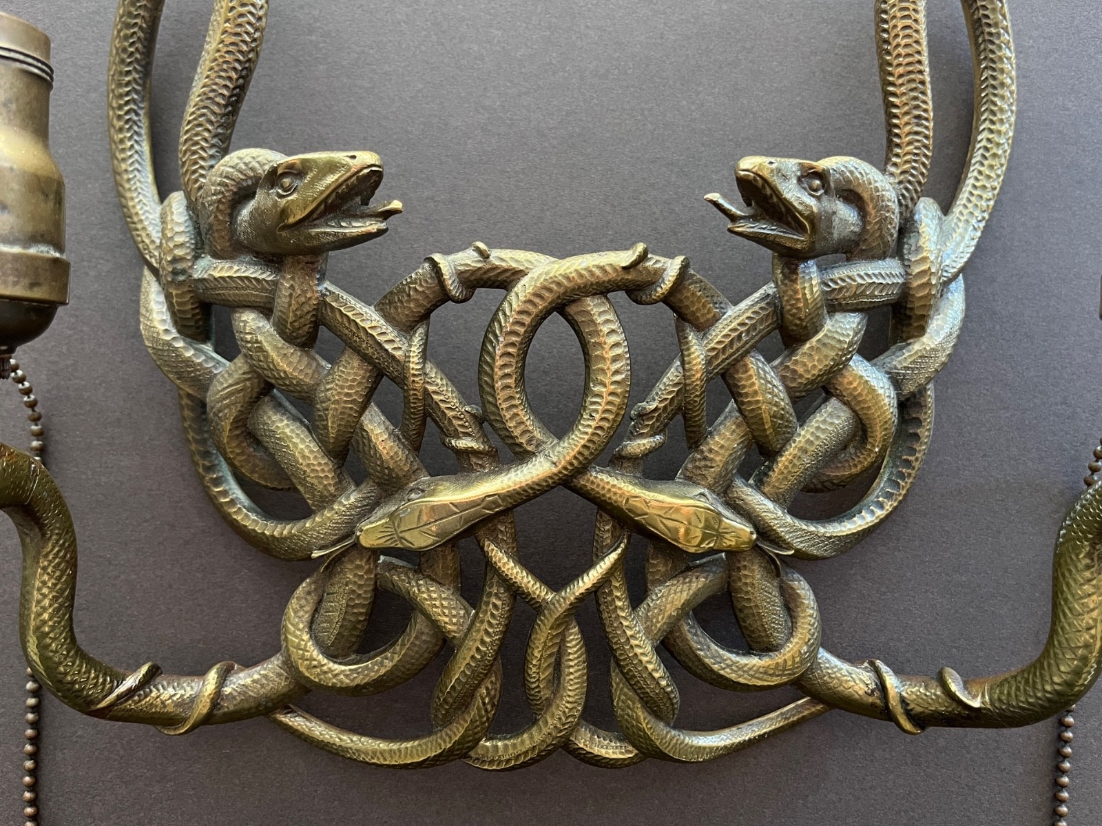 Rare Antique Brass 6-Serpent Interlocking Sconce Frame – Early 20th Century