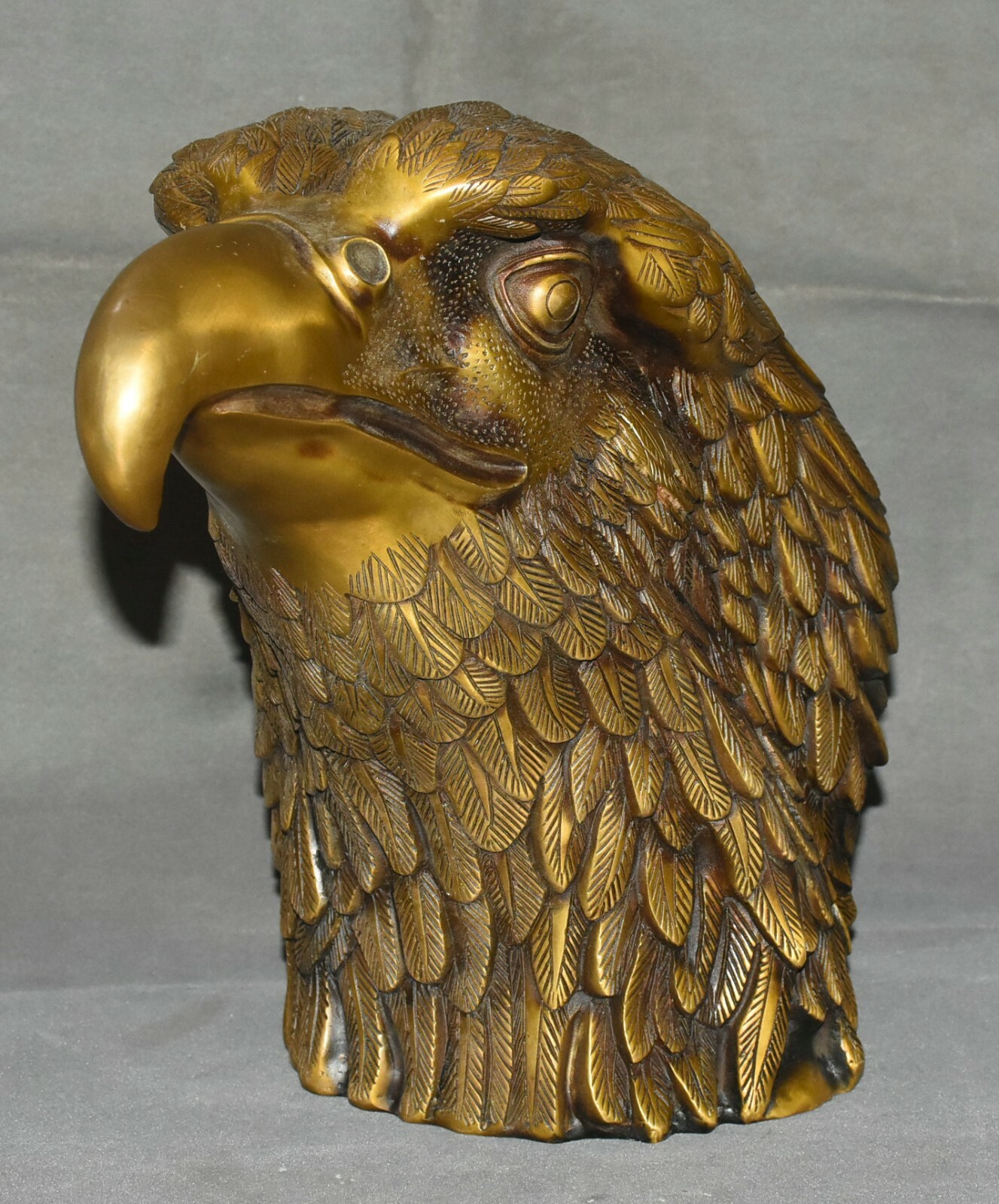 36CM Old Qianlong Marked Bronze Fengshui Eagle Hawk Falcon Head Statue