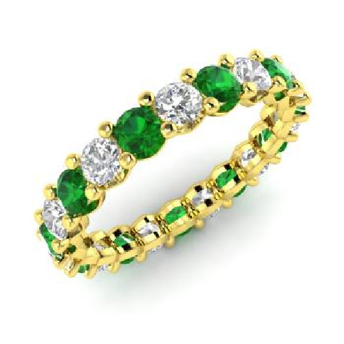 2.54 Ct Round Natural Emerald Diamond Engagement Ring 14K Yellow Gold Size 8