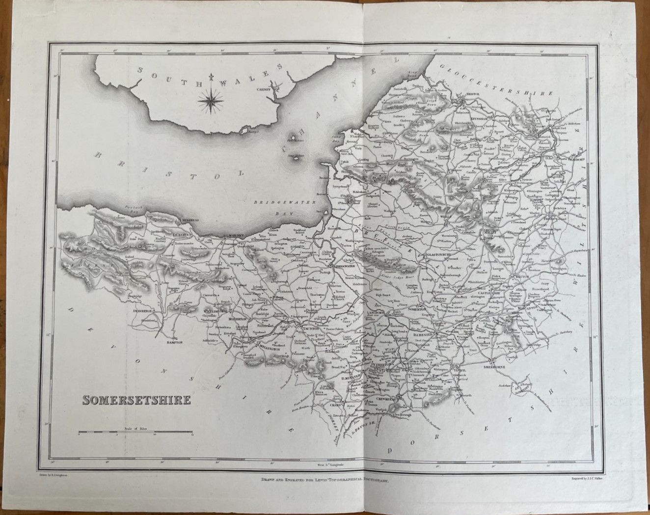 ANTIQUE COUNTY MAP OF SOMERSETSHIRE C1831 SAMUEL LEWIS ENG J&C WALKER/CREIGTON