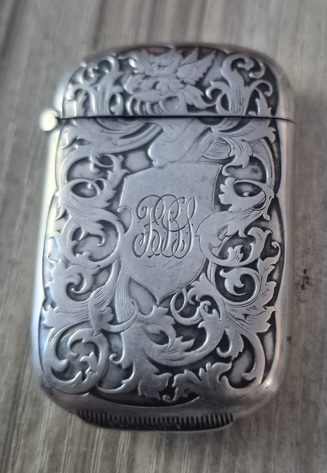 Antique Sterling Silver Match Holder Safe Vesta Box with Striker