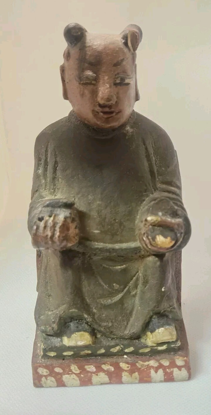 ANTIQUE? UNKNOWN AGE. VERY OLD CHINESE WOODEN CARVED STATUE 6″