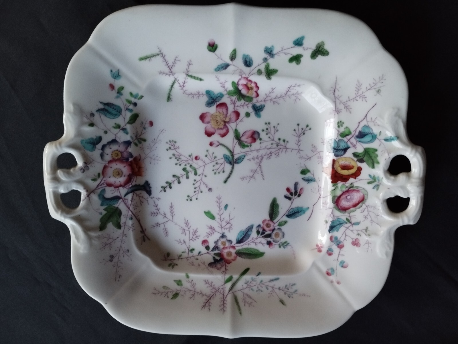 antique Minton Felspar square cake plate wild roses