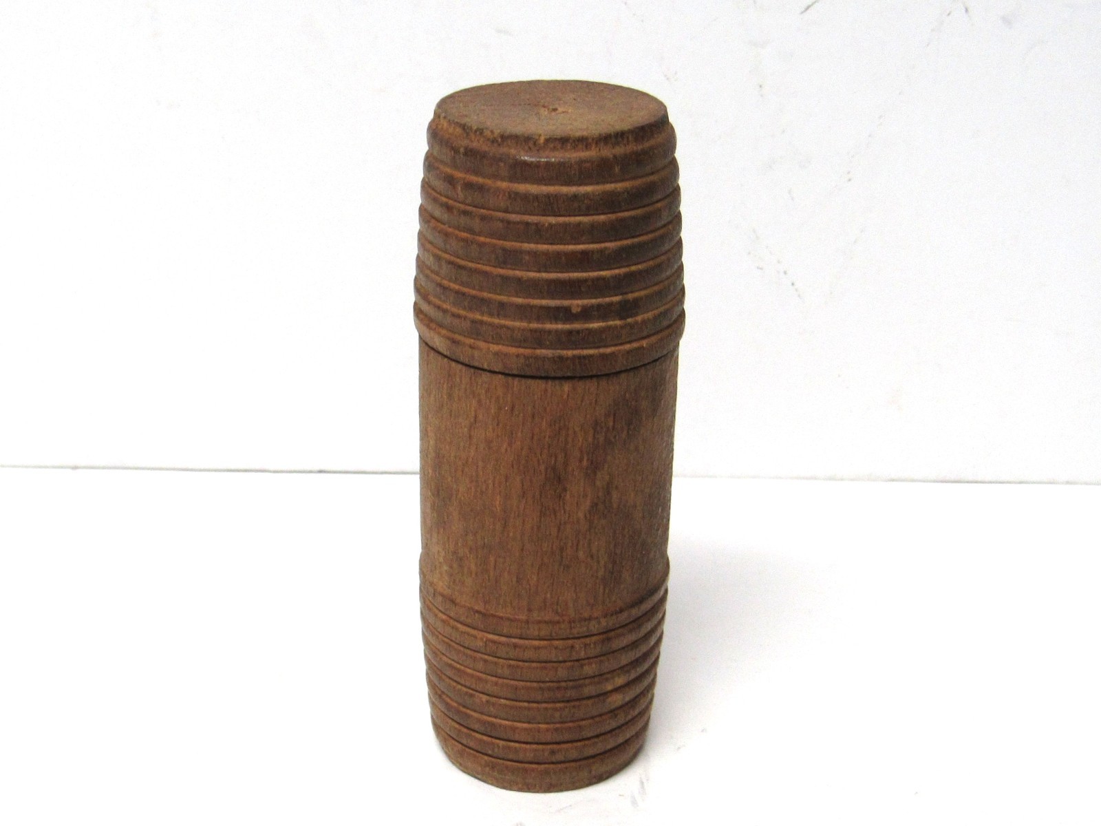 Vintage Turned Wood Treenware Small Mini Barrel Container 3-1/4”