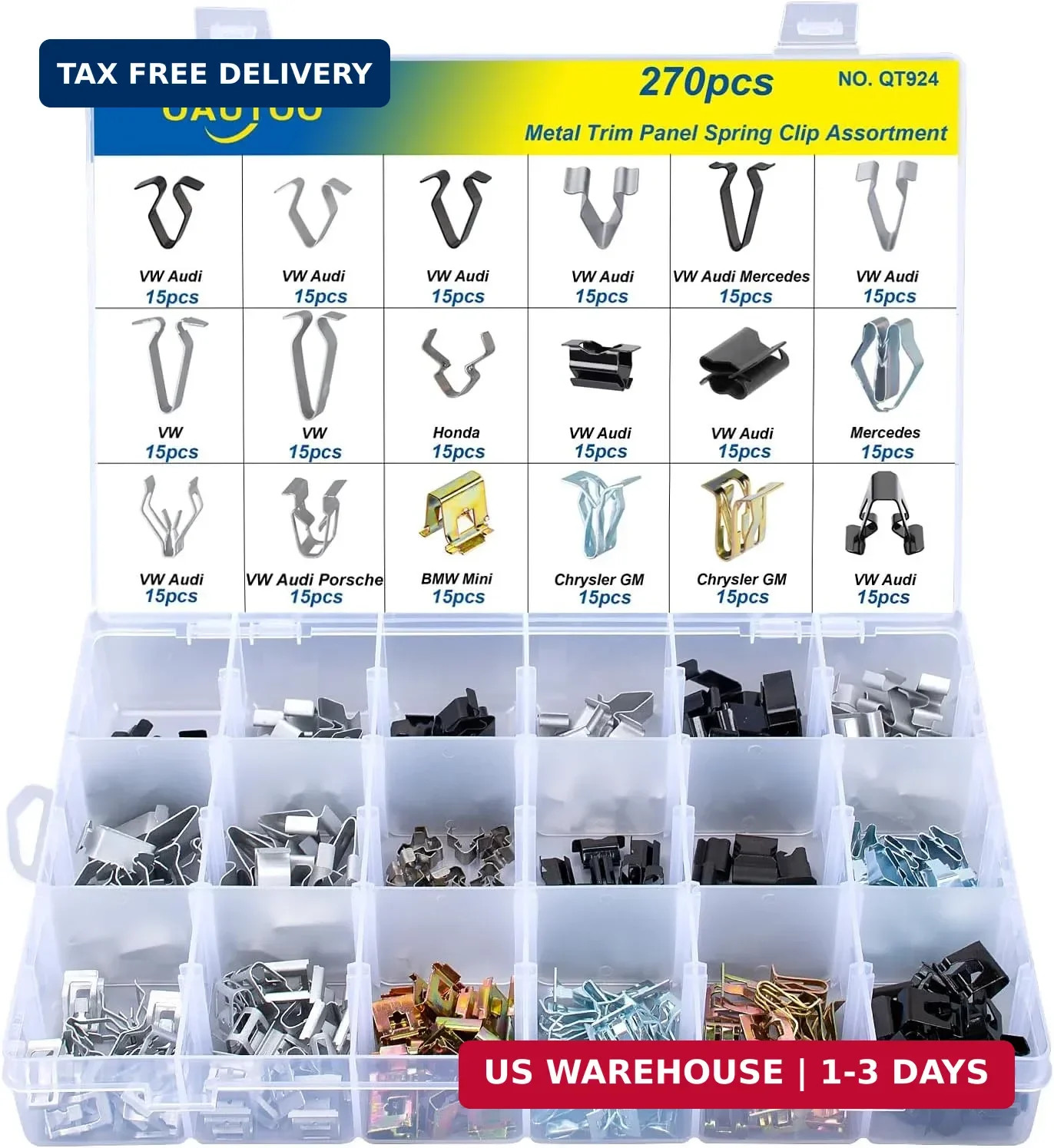 270pcs Metal Trim Panel Spring Clip Assortment for Volkswagen Audi BMW Porsche G