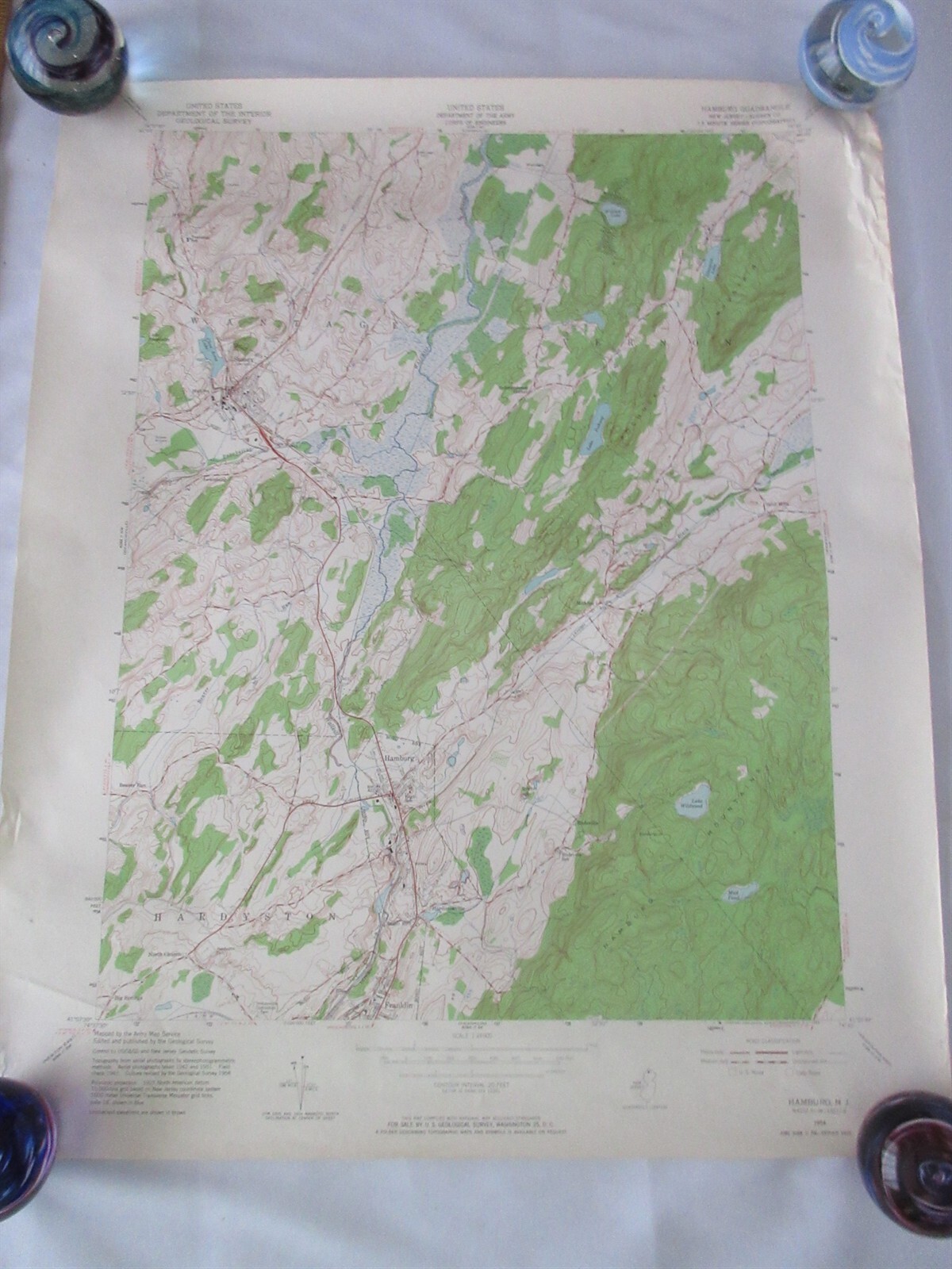 1954 Hamburg NJ Geological Survey Map 22″ x 27″ US Dept of Interior