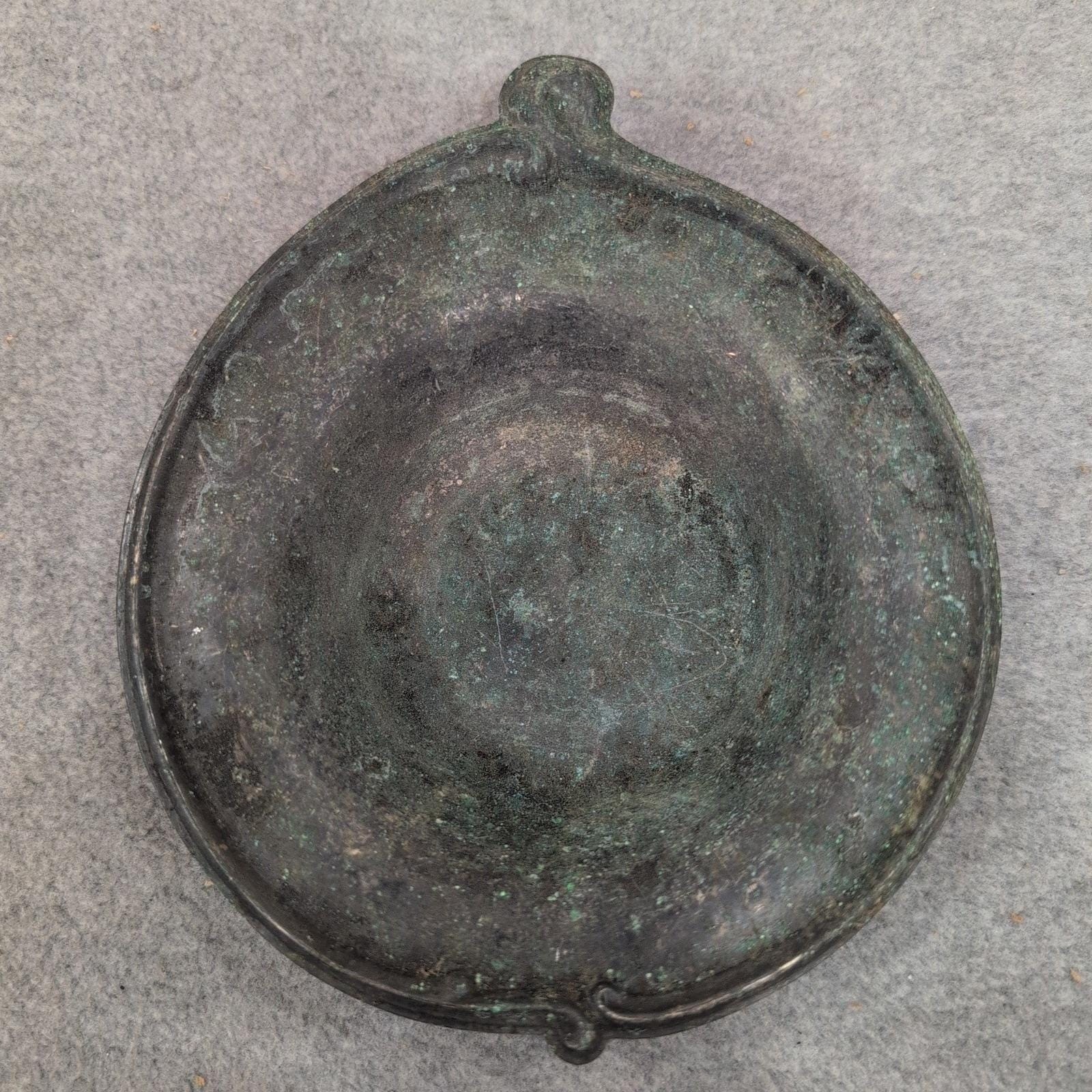 Ancient Bronze Patera Ritual Libation Dish Shallow Bowl with Green Patina