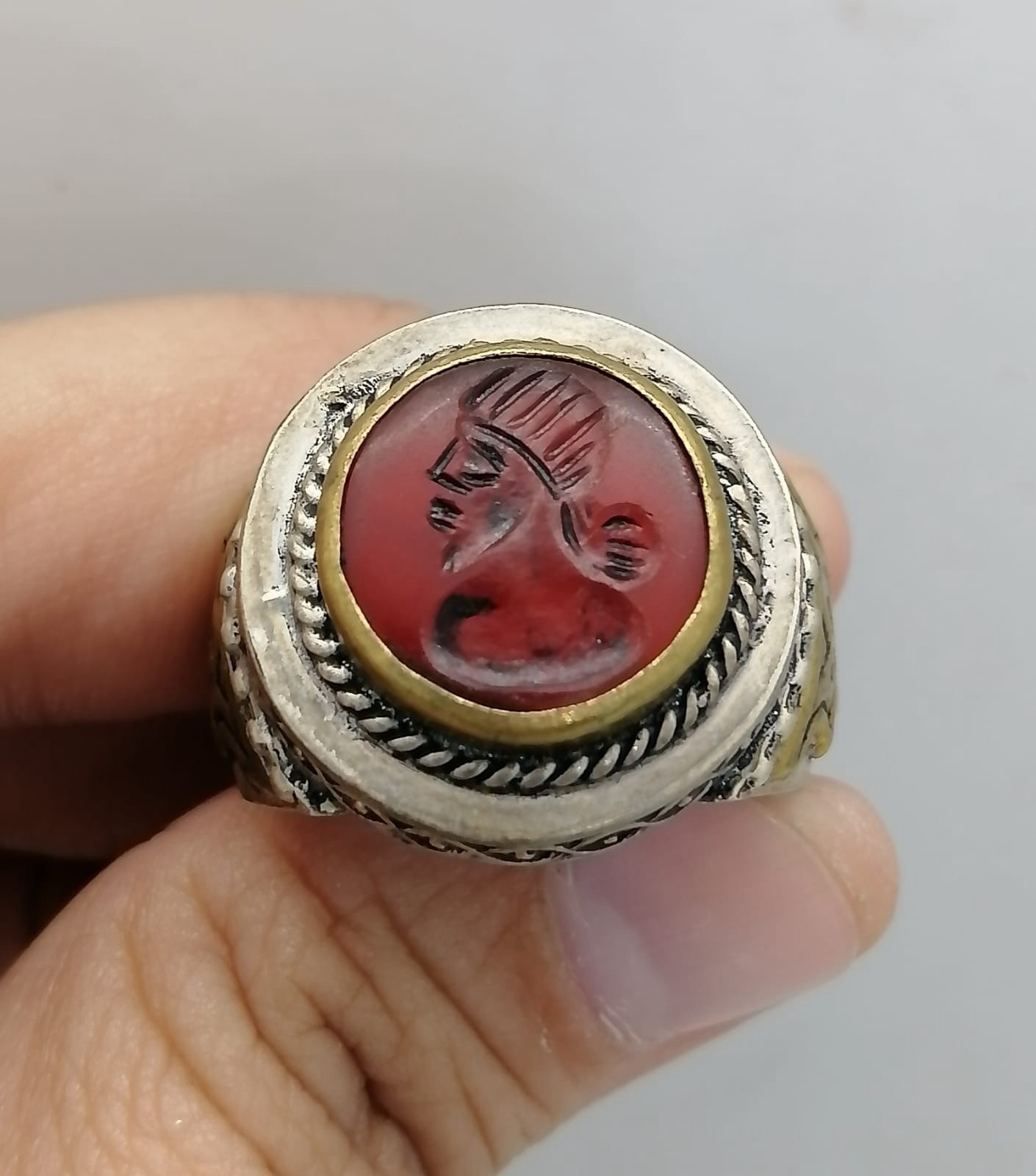 Agate Old Silver Engraved Stone Silver Roman King Intaglio