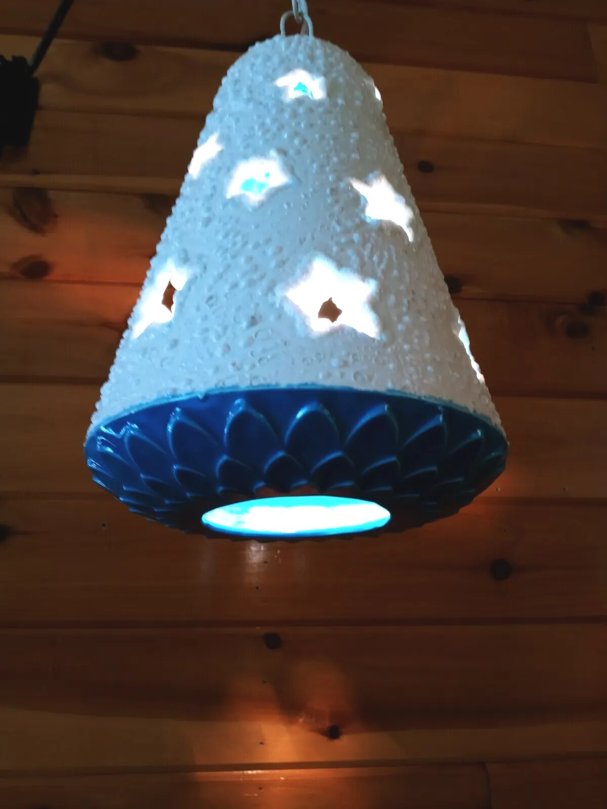 Vintage 1950s 60s Ceramic Hobnail Mid Century Modern Swag Light Lamp Retro Stars