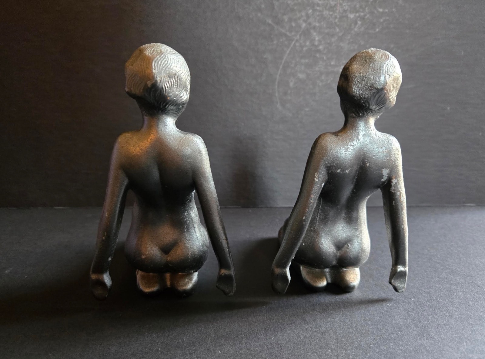 RARE ORIGINAL 1920 RISQUE DECO FRANKART? NUDE FLAPPER ZIEGFELD PEDESTAL BOOKENDS