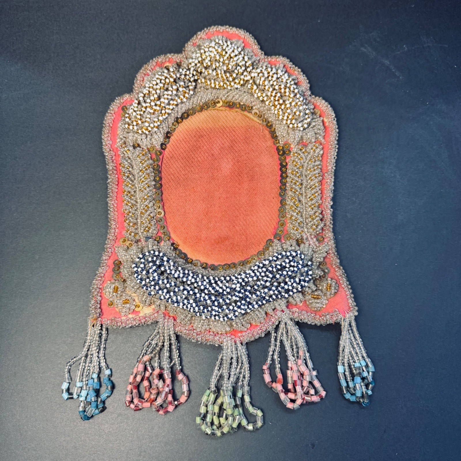 Antique Native American Mohawk Hand-Beaded Whimsy Picture Frame Circa 1900