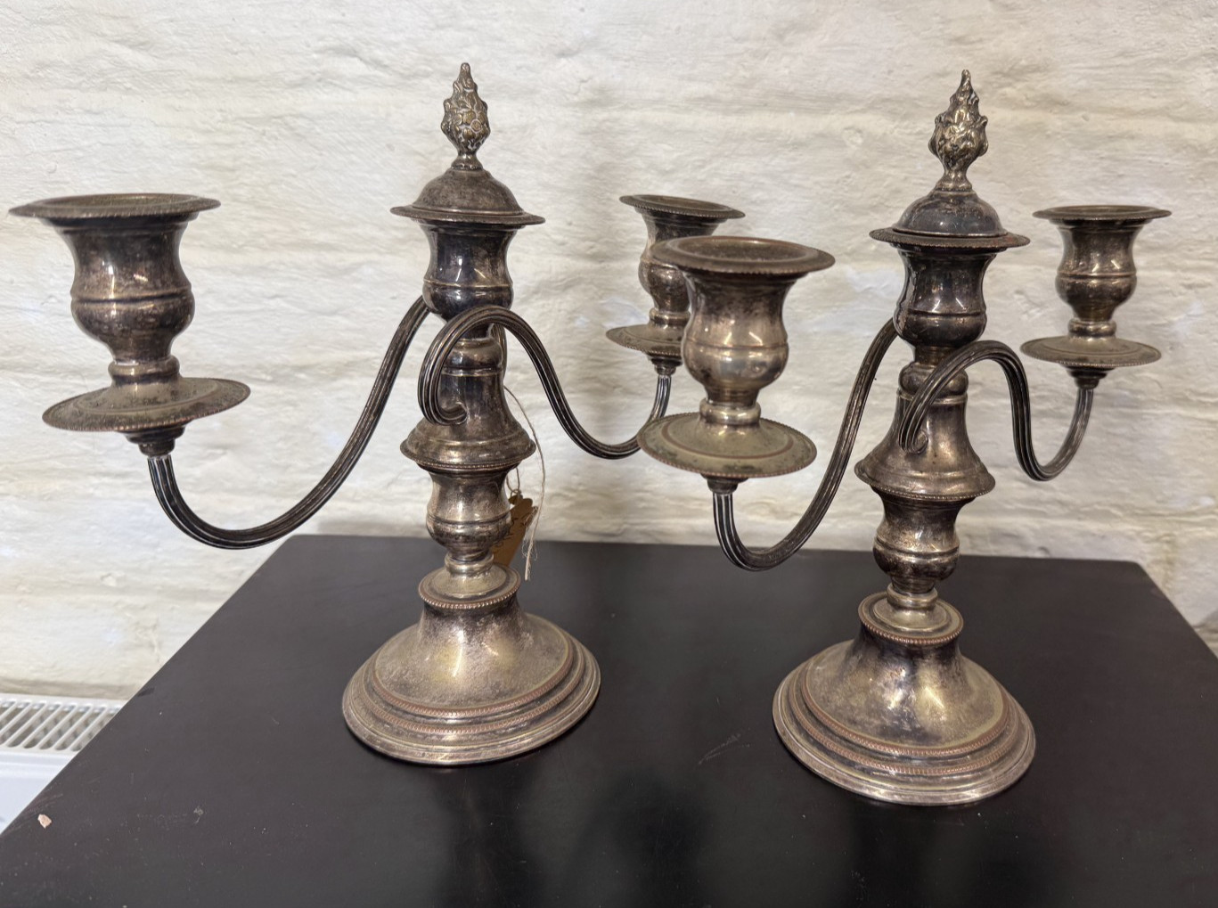 Vintage Silver on Bronze Three Branch Candlesticks
