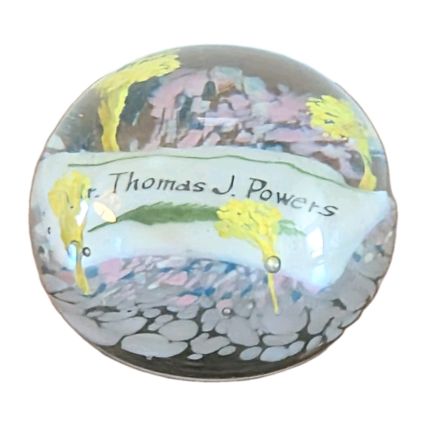 Antique Victorian 1880s Hand Blown Glass Paperweight w/ Personalized Name