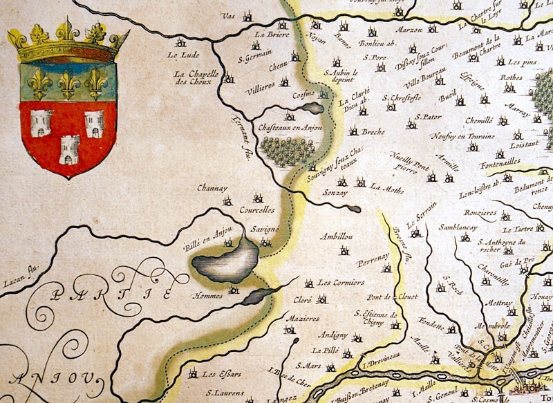 c. 1635 ORIGINAL BLAEU MAP OF TOURAINE-TOURS, N. FRANCE – RED WINE REGION