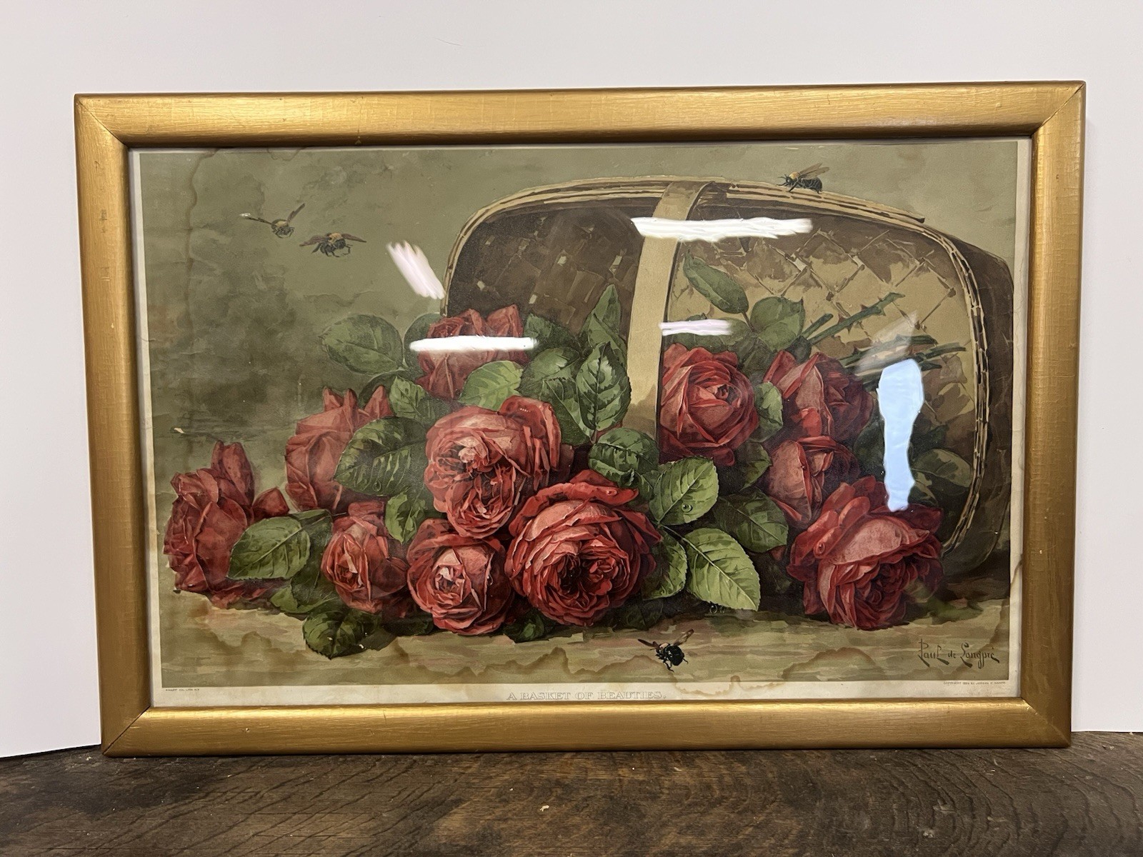 Antique Victorian Rose Floral Print Framed Cottagecore Romantic Wall Art