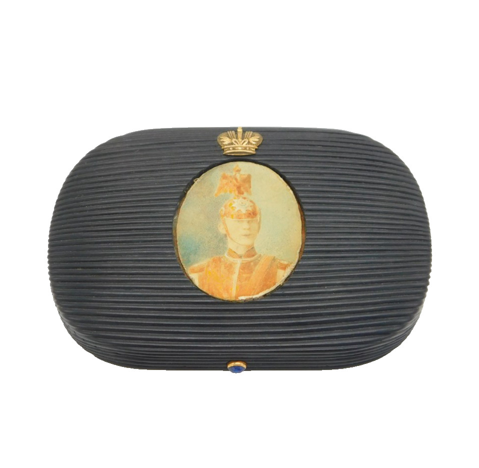 19th Century Prussian Reeded Hemacite & 14ct Gold Jewellery Box Antique