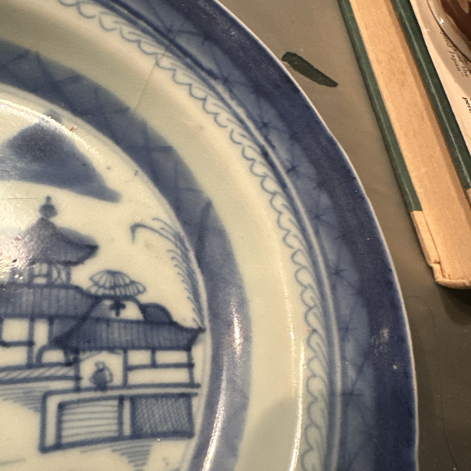 Antique Chinese 7.5” Export Canton Blue White Plate Porcelain Dish pre-1800