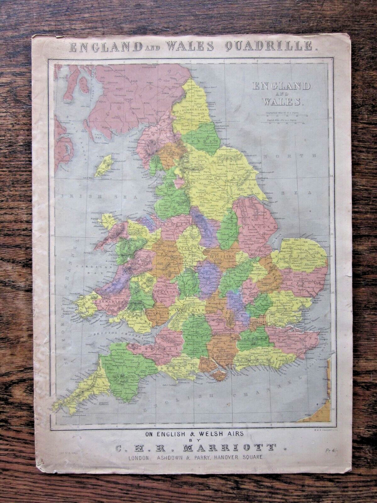 1871 England & Wales Quadrille Victorian Sheet Music Antique Map Marriott SCARCE