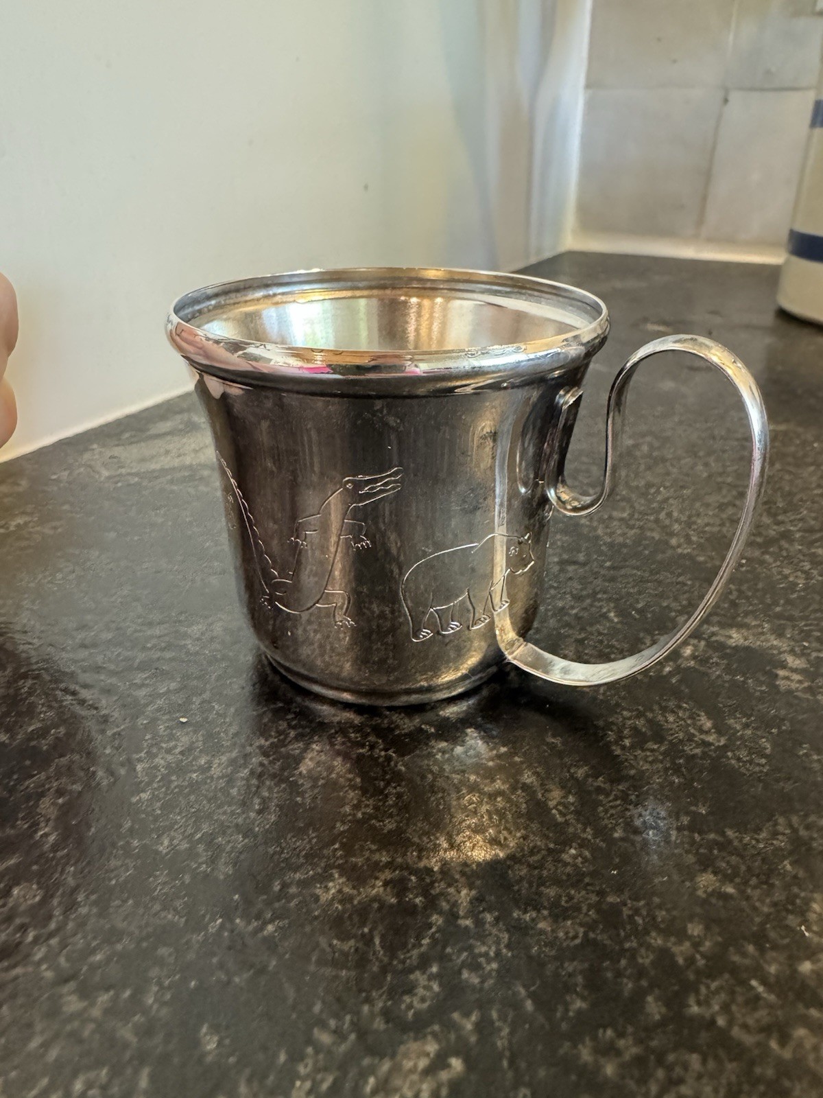 Antique Napier Company Silver plate Child’s Baby Cup With Engraved Animals
