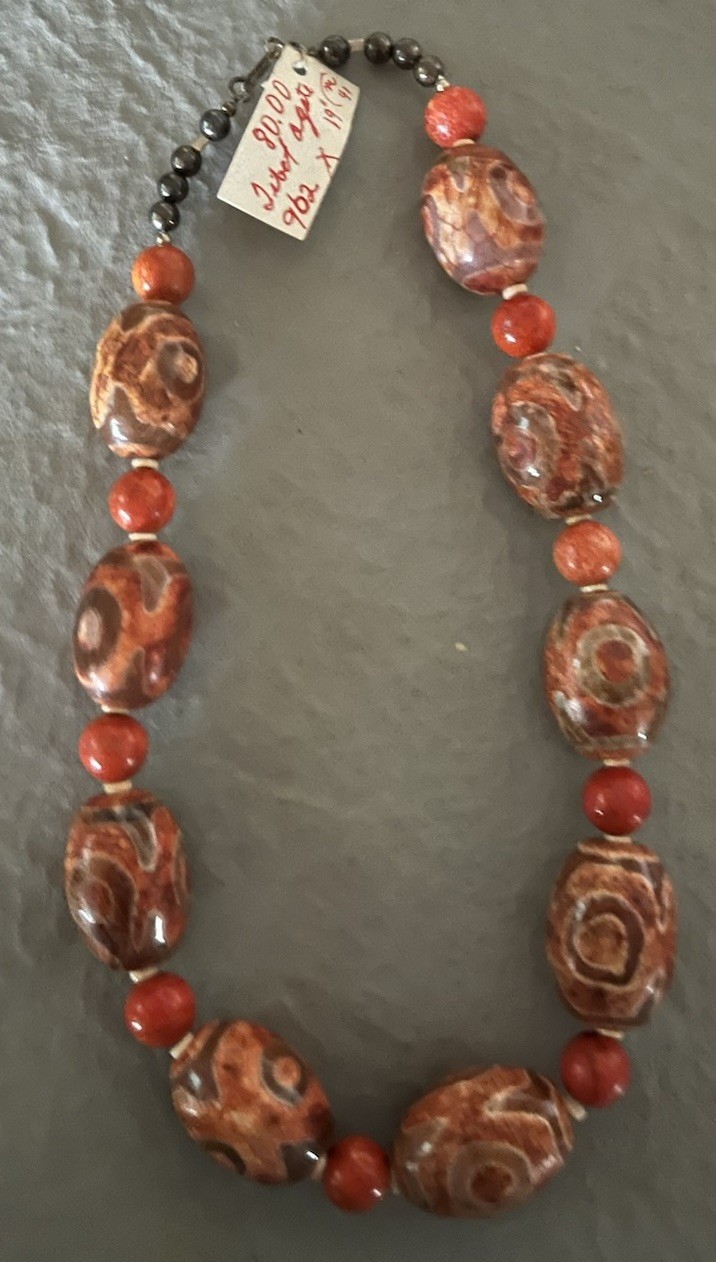 Antique Tibetan Agate Bead Necklace 19” Beautiful Designs