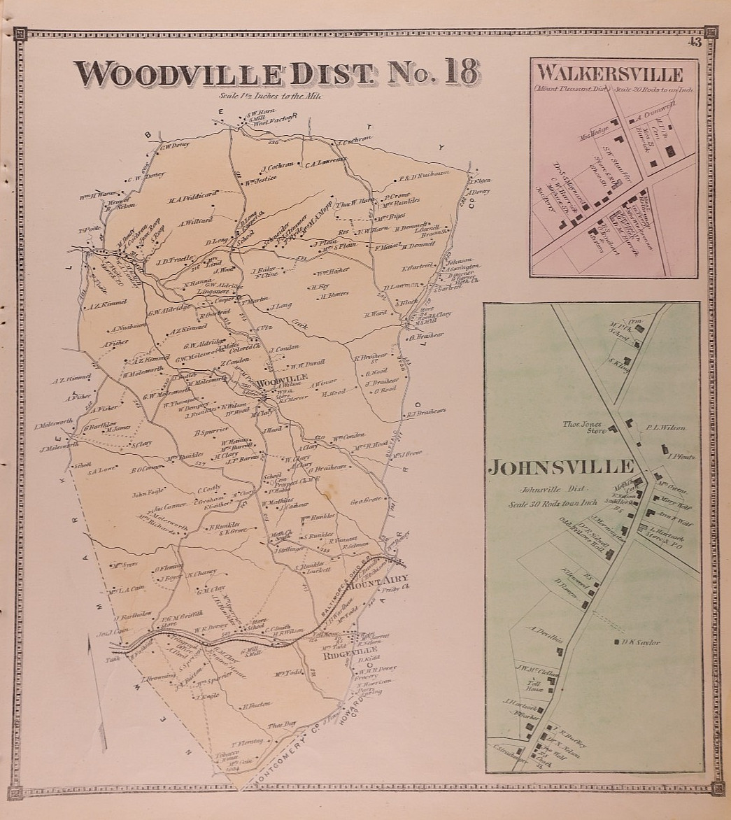 1873 Plat Map ~ WOODVILLE – DIST. NO. 18, FREDERICK Co., MARYLAND ~ (13×15)-#18