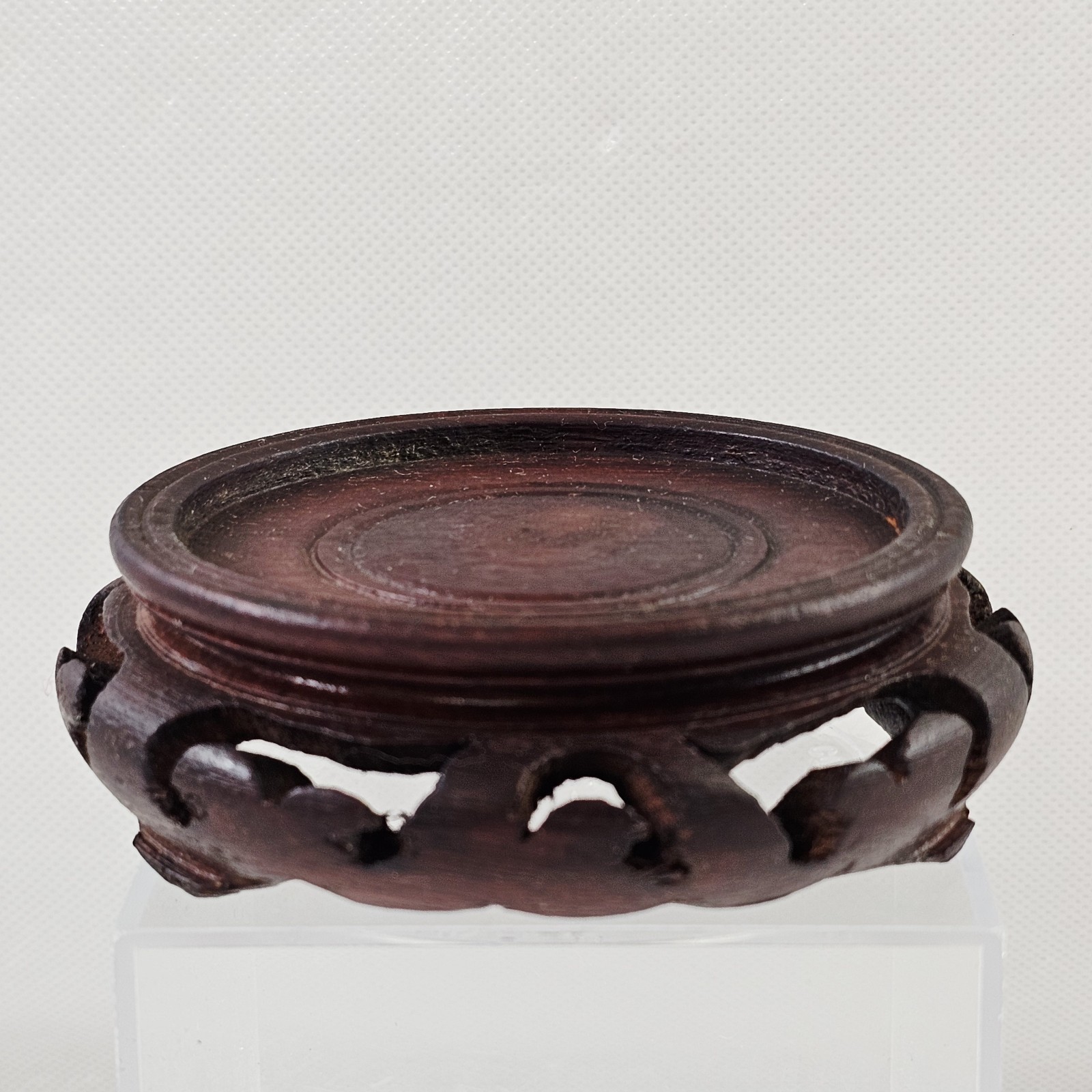 3″ Round Asian Oriental Brown Wood Plant Jar Vase Stand Display Base Vtg