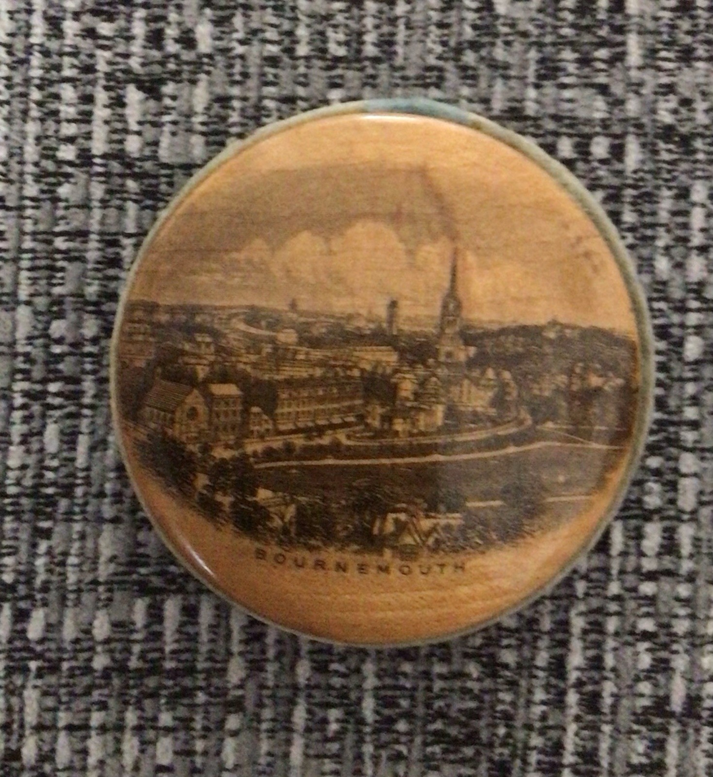 Victorian Mauchline Ware Sewing Pin Wheel. Bournemouth.