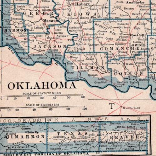 Oklahoma Antique Map 1921 Oklahoma City Tulsa Railroads Counties Map