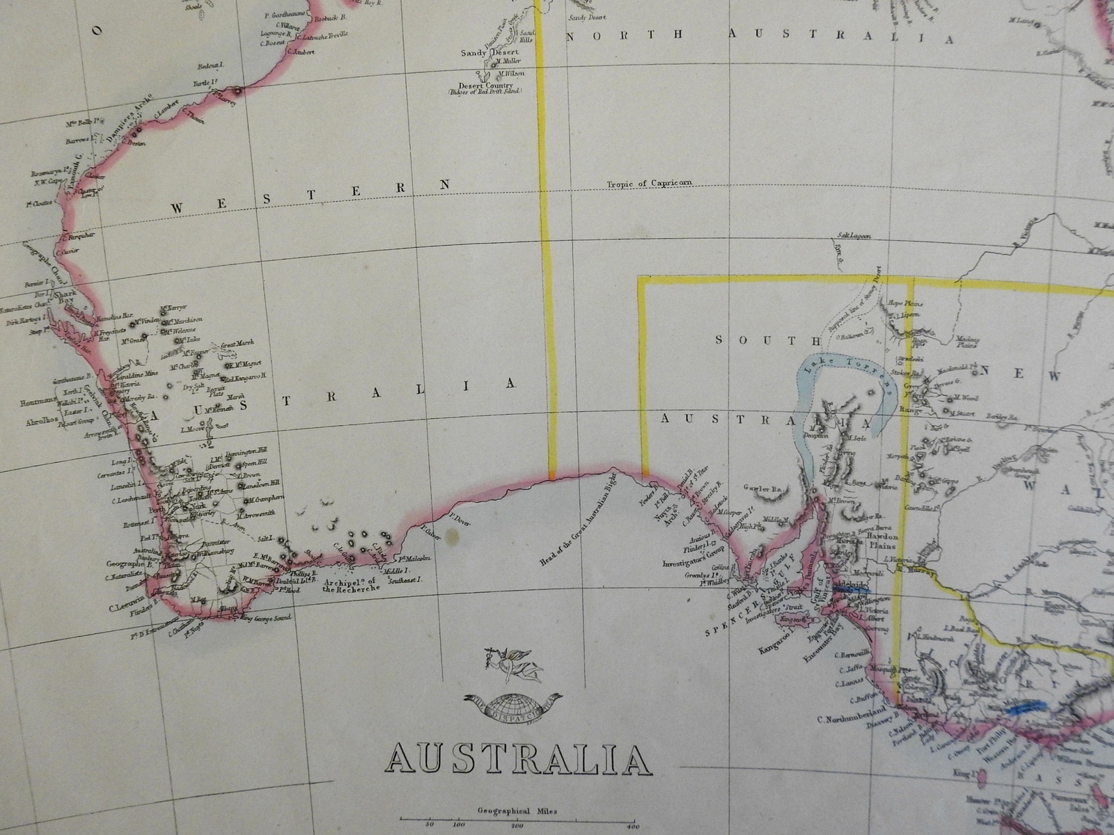 Australia continent 1857 Weller Weekly Dispatch large map Tooley Mapping #1316