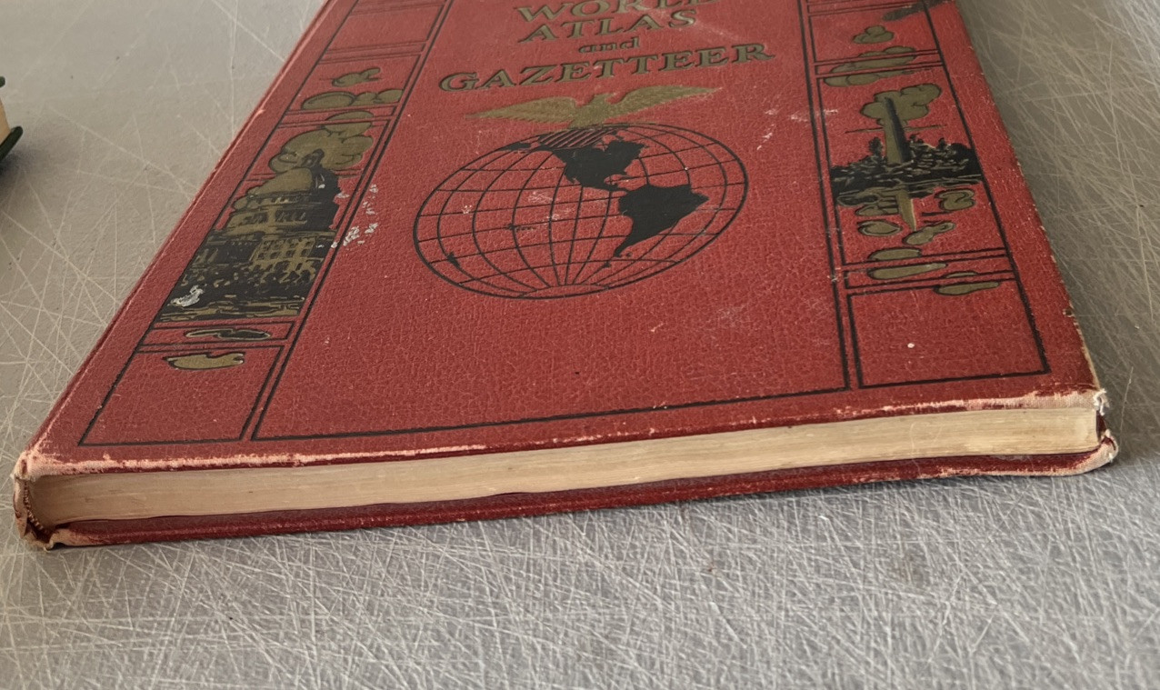 1938 Vintage Collier’s World Atlas Illustrated Hardcover Book With Color Maps