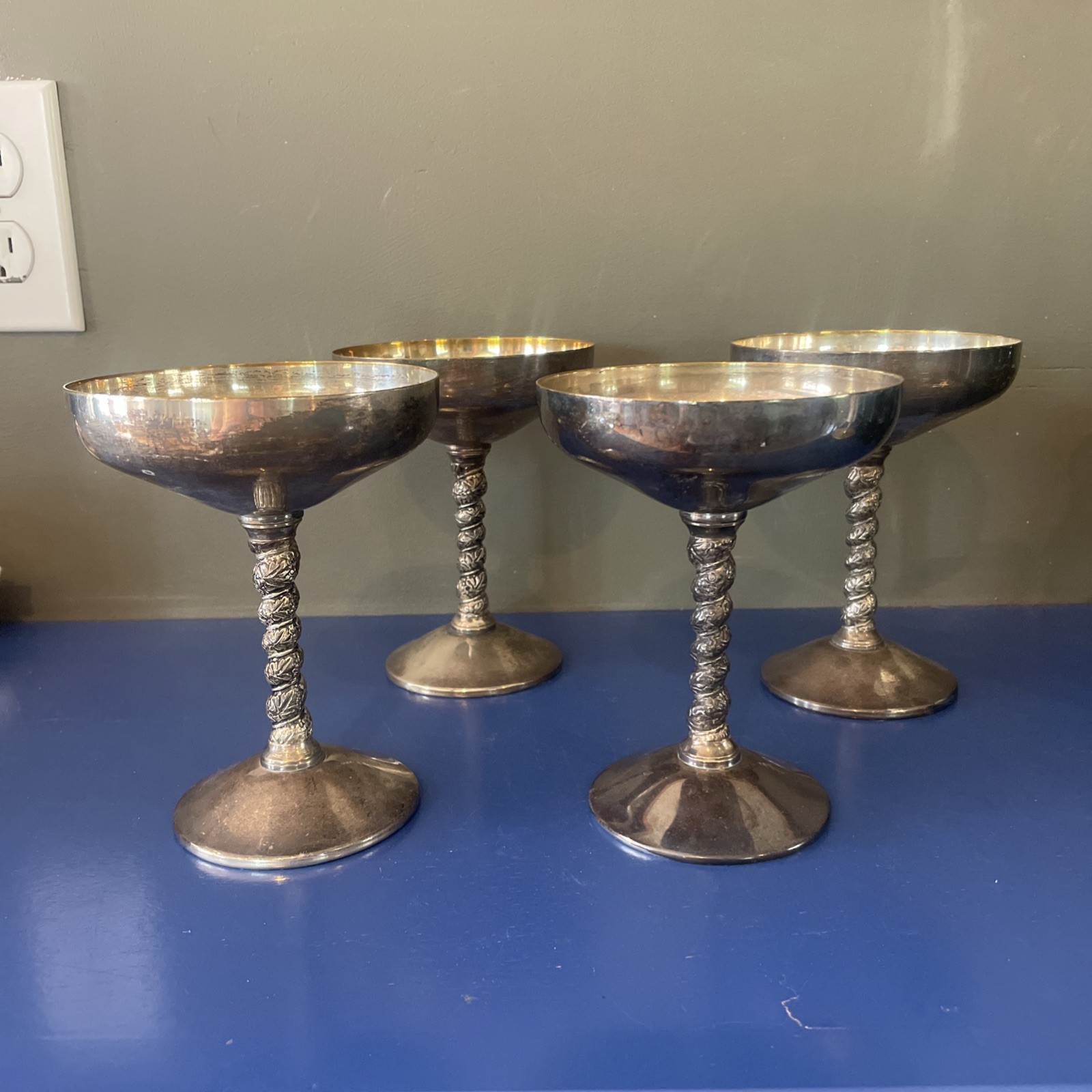 Vintage Silver Plated Champagne Goblets Approx 6 Inches Set Of 4 Made In Spain