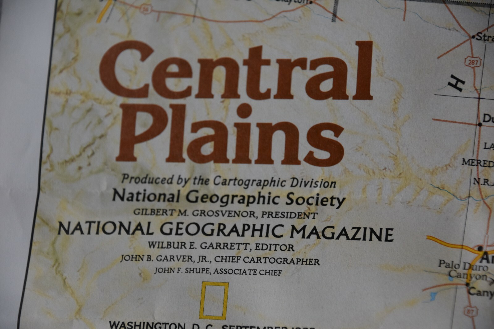 CENTRAL PLAINS MAP, NATIONAL GEOGRAPHIC, 1985, 69 CM X 52