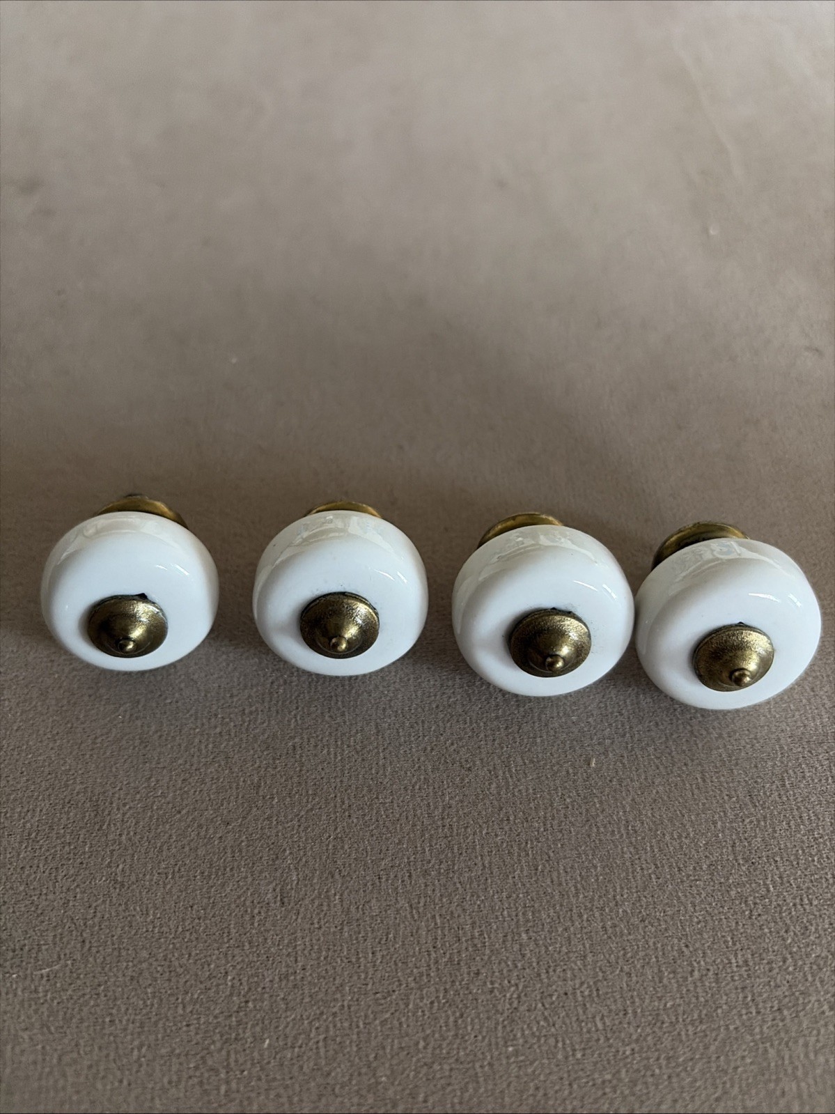 4 Small Vintage White Porcelain Ceramic Drawer Knob Round Cabinet Pulls