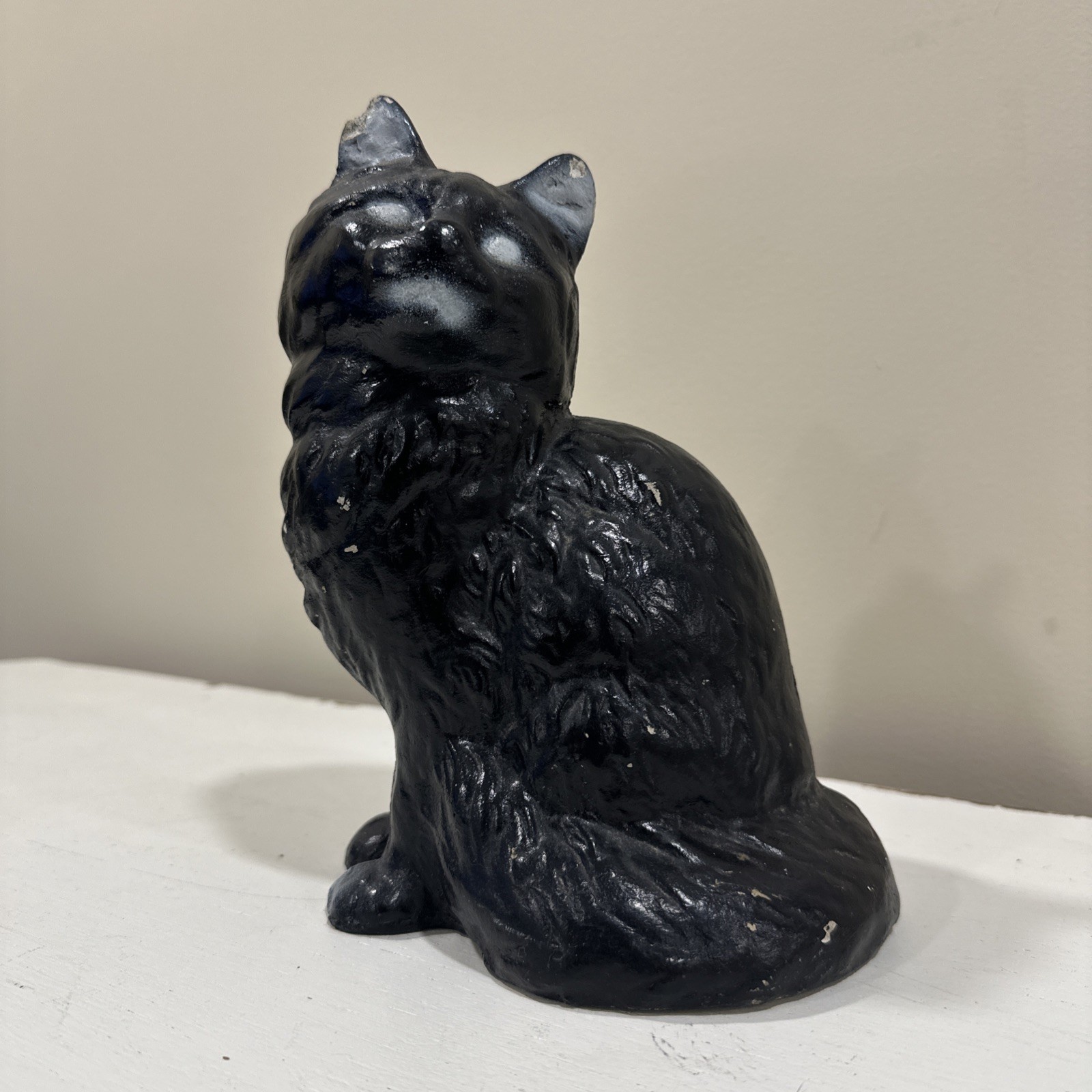 ANTIQUE Vintage BLACK Sitting CAT Doorstop Solid Concrete FIGURINE Statue