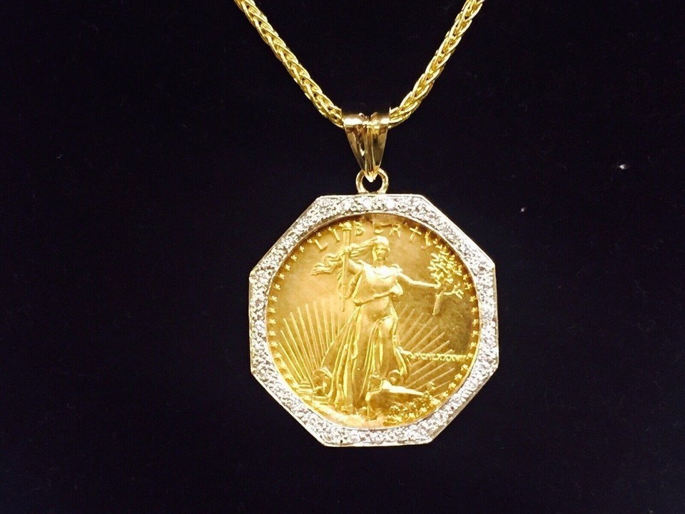 6Ct Round Lab Created 14K Yellow Gold Plated Diamond Lady Liberty Coin Pendant
