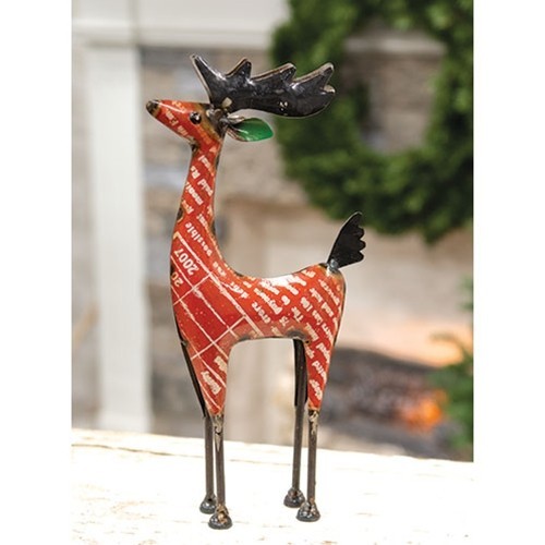 NEW Primitive REINDEER RED RECYCLED METAL WINTER CHRISTMAS 12″Tx6″Wx2″D RUSTIC
