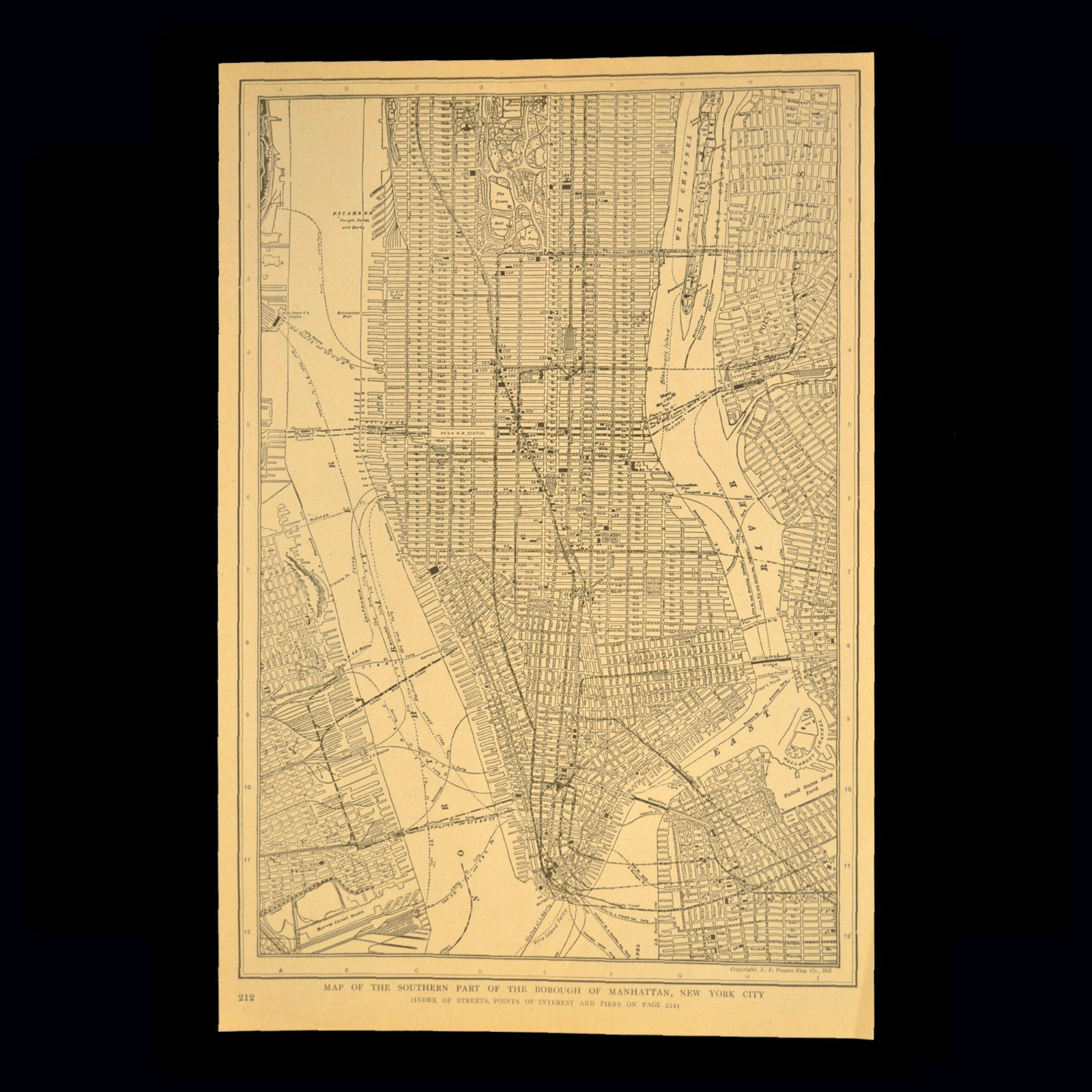 1921 Vintage NEW YORK City Map Antique Manhattan Street Map Wall Art Decor